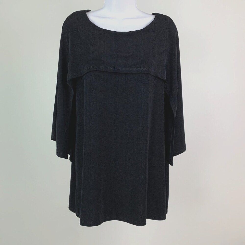 Chico's Travelers Top 1 (8) Black Draped Split 3/4 Sleeve Unique Style